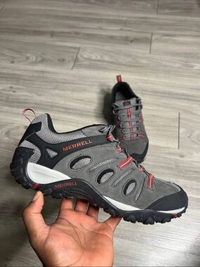 Merrell Men's Gray Trail Shoes with Red Accents